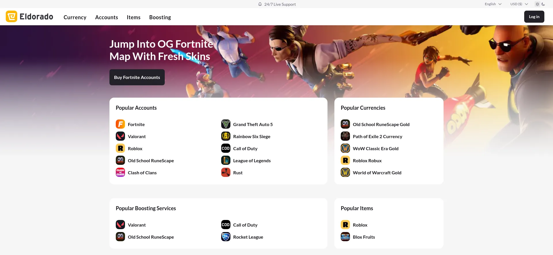 Screenshot of eldorado.gg homepage