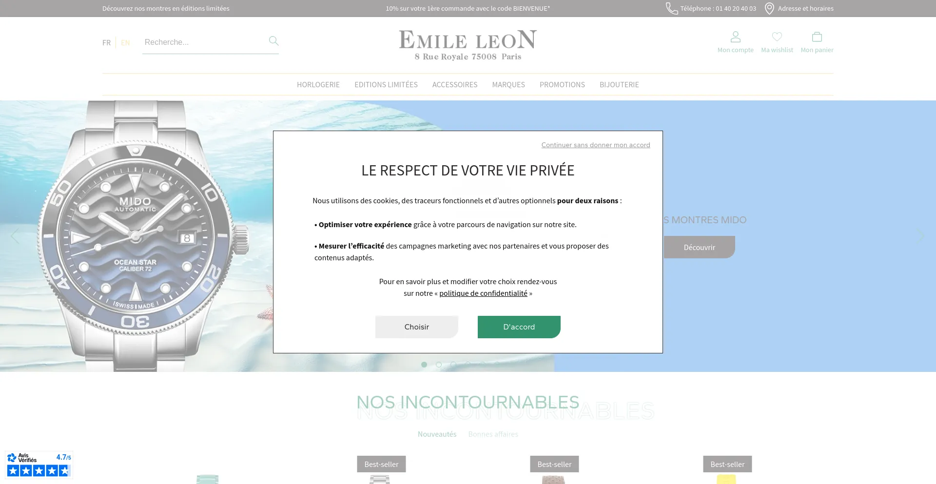 Screenshot of emileleon.fr homepage