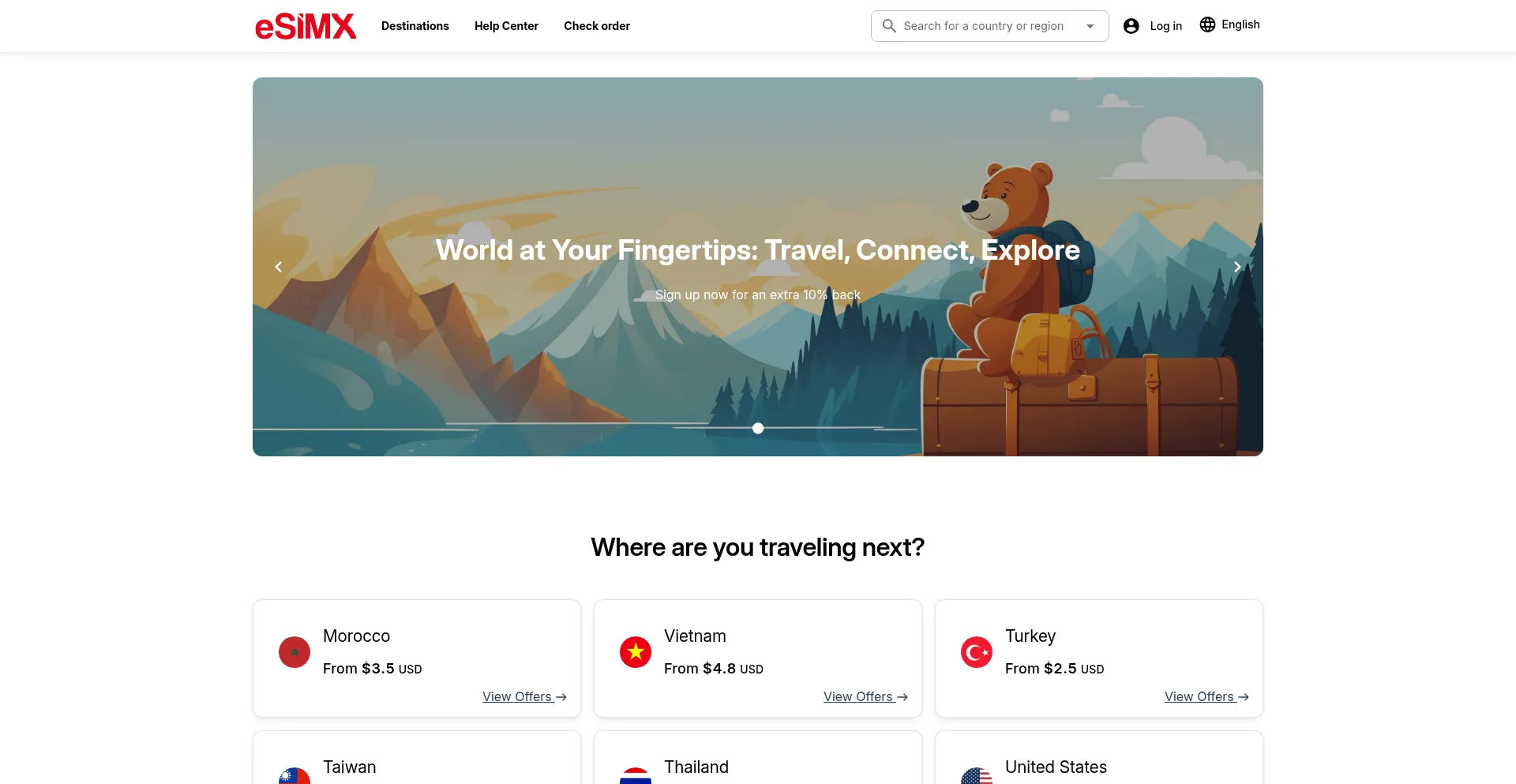 Screenshot of esimx.com homepage