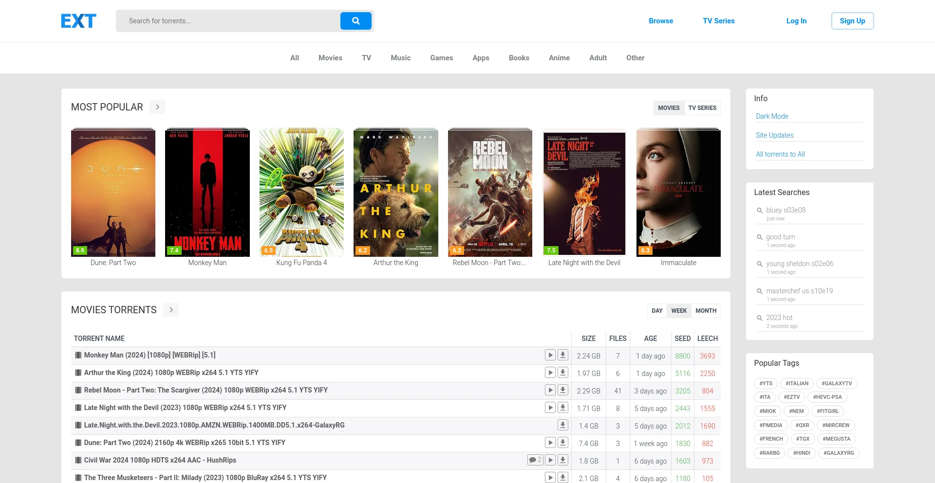 Screenshot of ext.to homepage