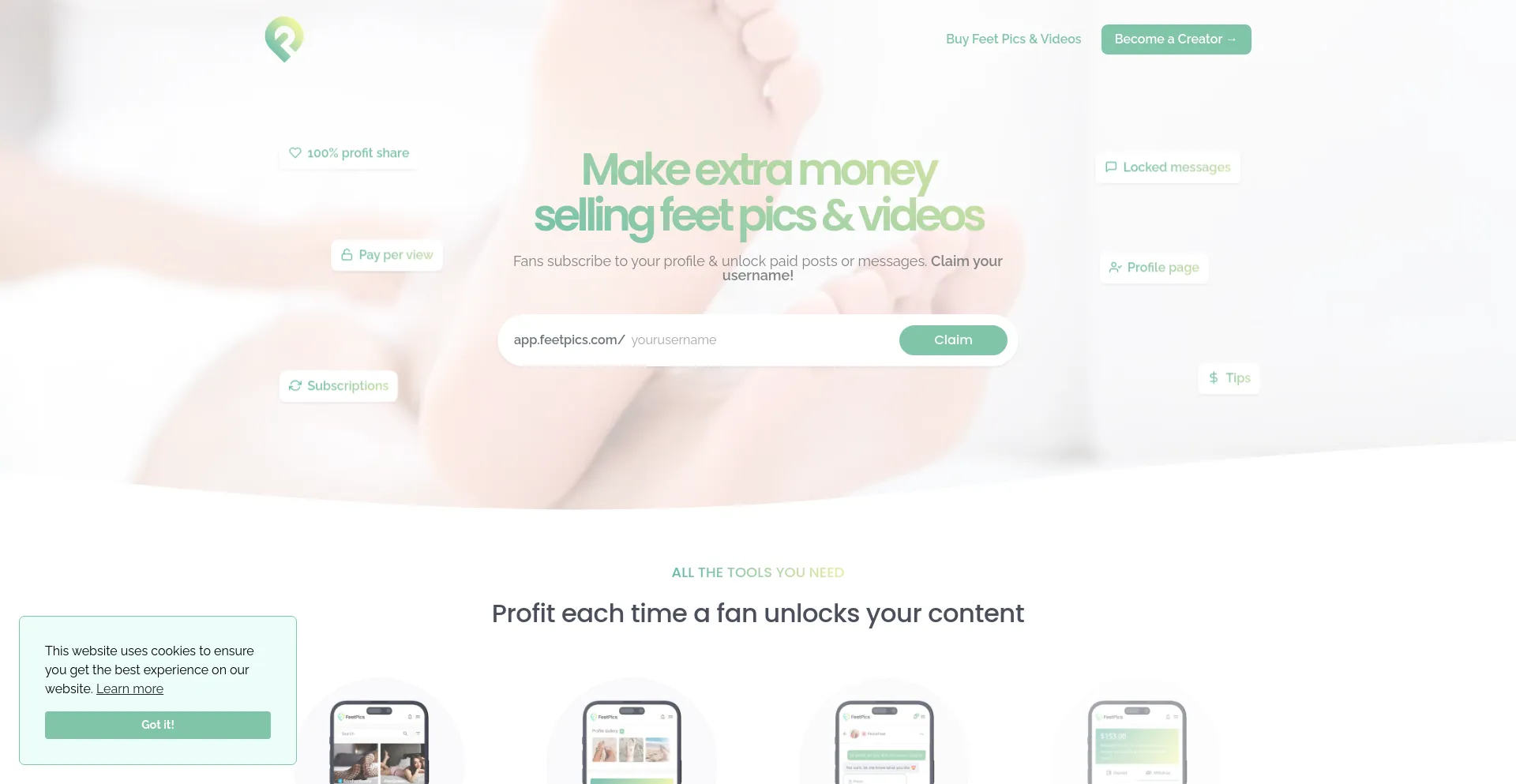 Screenshot of feetpics.com homepage