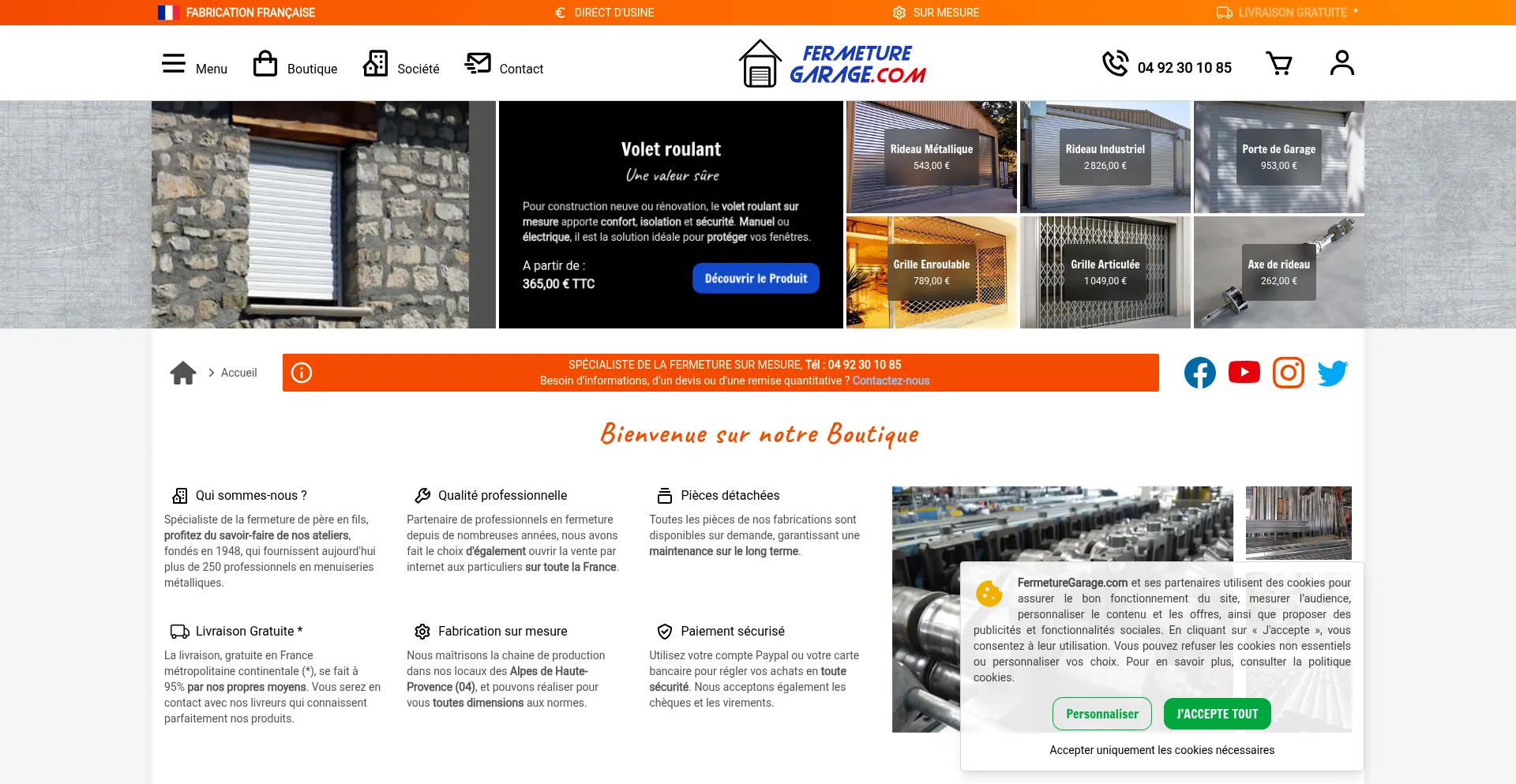 Screenshot of fermeturegarage.com homepage