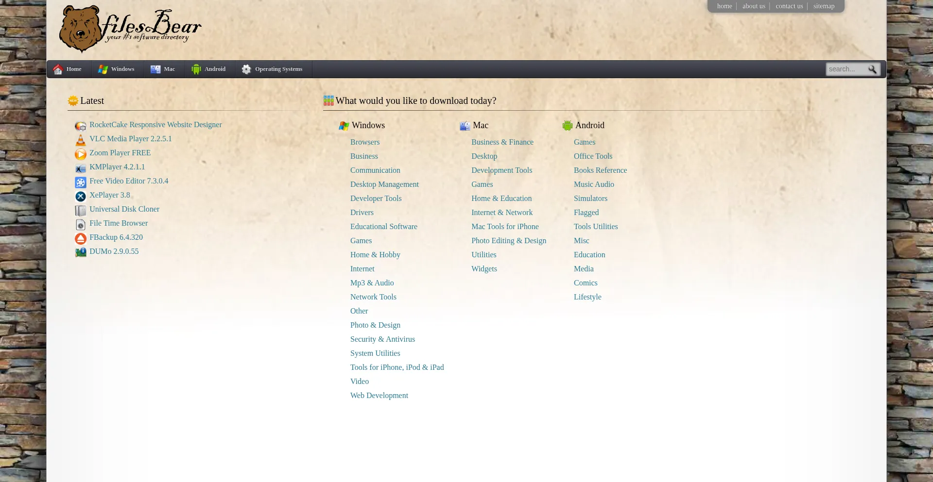 Screenshot of filesbear.com homepage