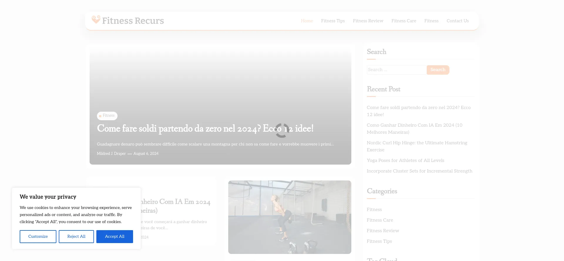 Screenshot of fitnessrecurs.com homepage