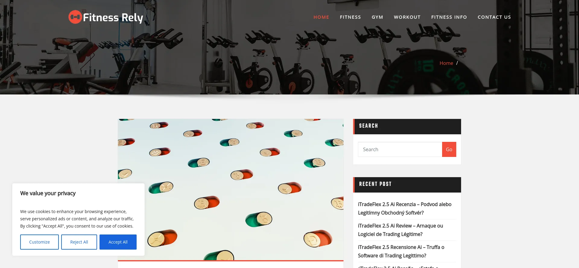 Screenshot of fitnessrely.com homepage