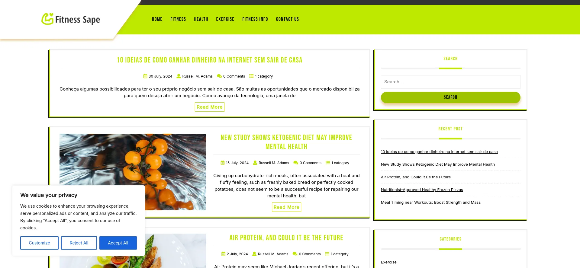 Screenshot of fitnesssape.com homepage