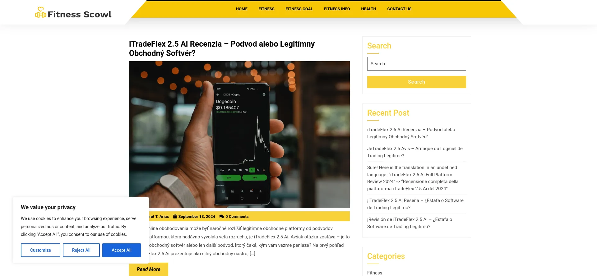 Screenshot of fitnessscowl.com homepage