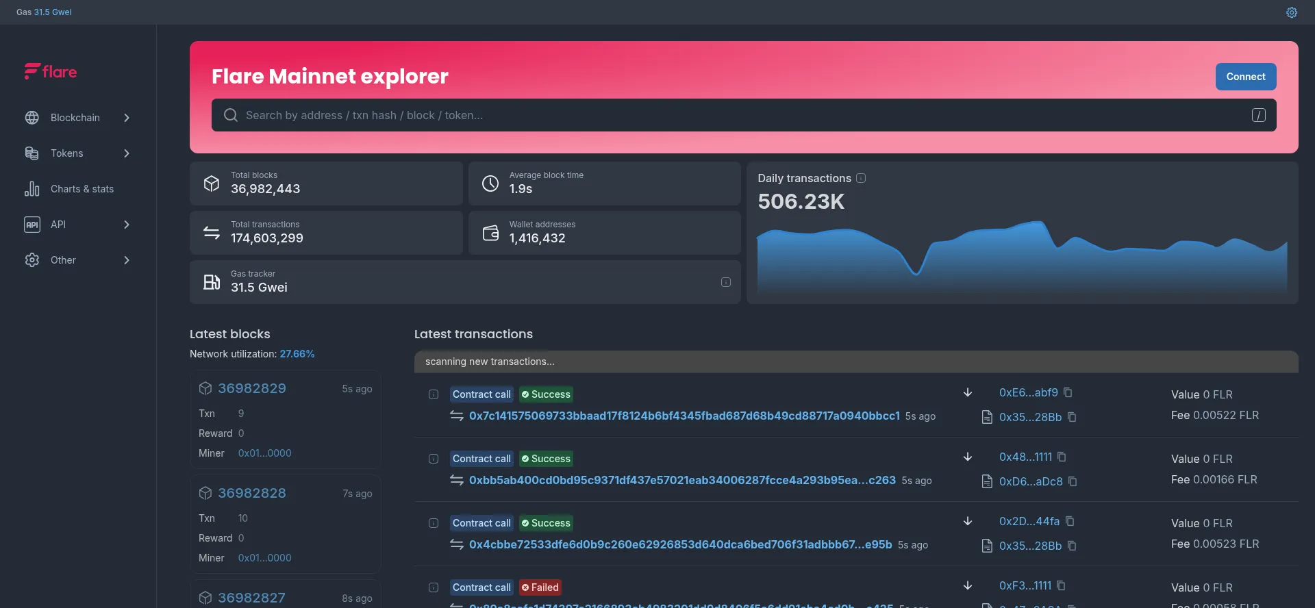 Screenshot of flare-explorer.flare.network homepage