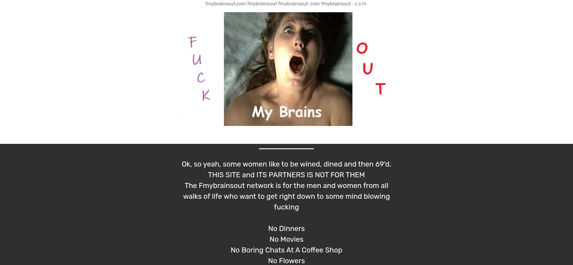 Screenshot of fmybrainsout.com homepage