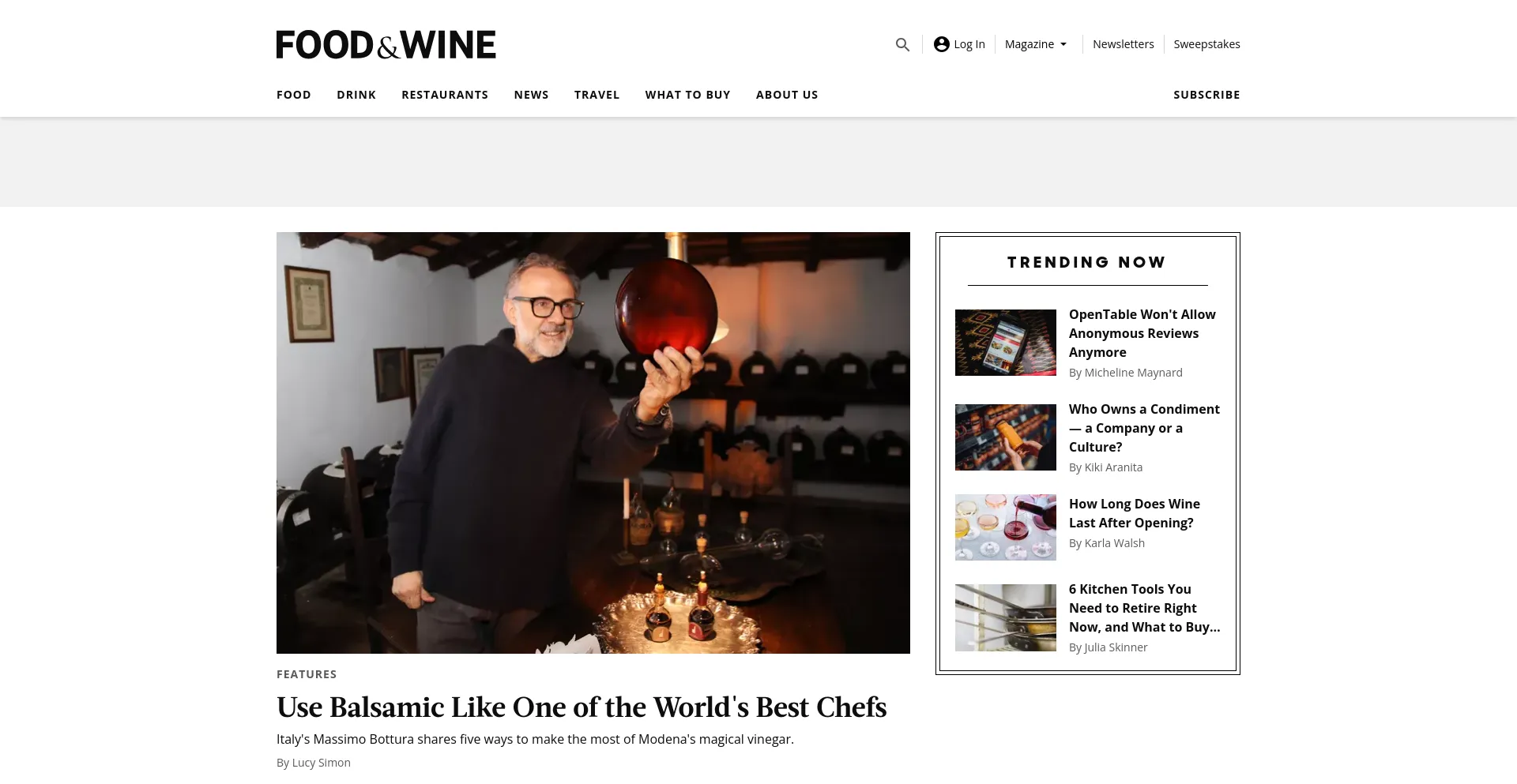 Screenshot of foodandwine.com homepage