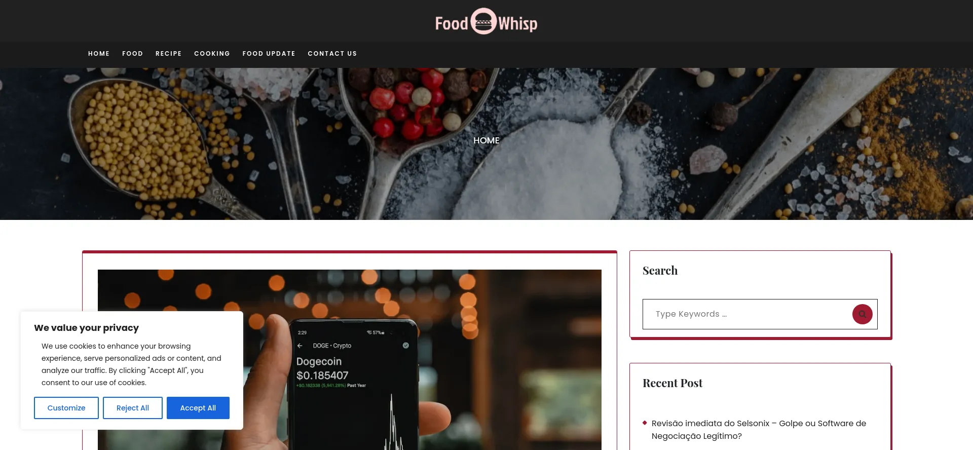 Screenshot of foodwhisp.com homepage