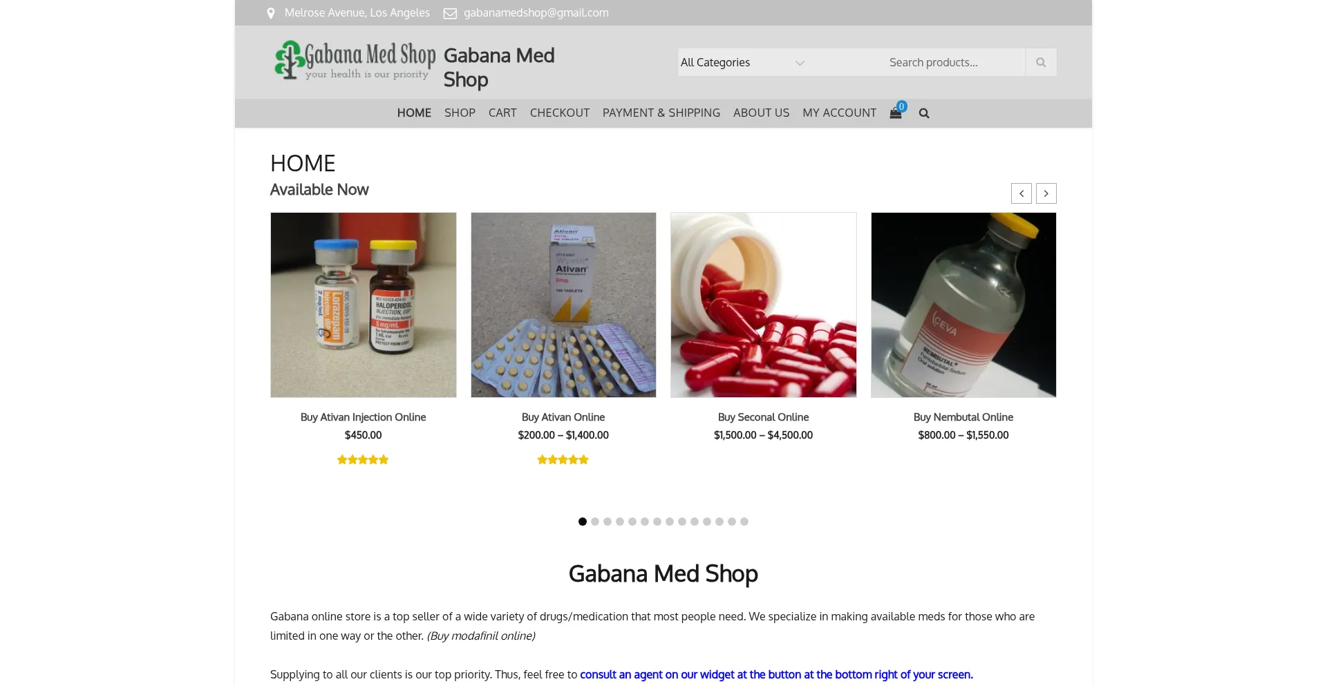 Screenshot of gabanamedshop.com homepage