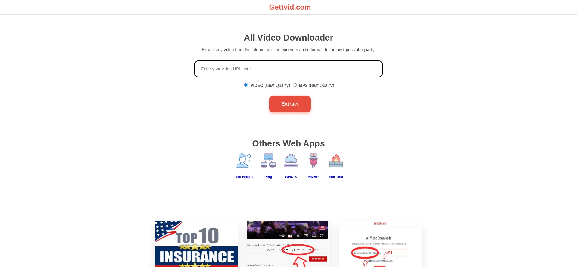 Screenshot of gettvid.com homepage