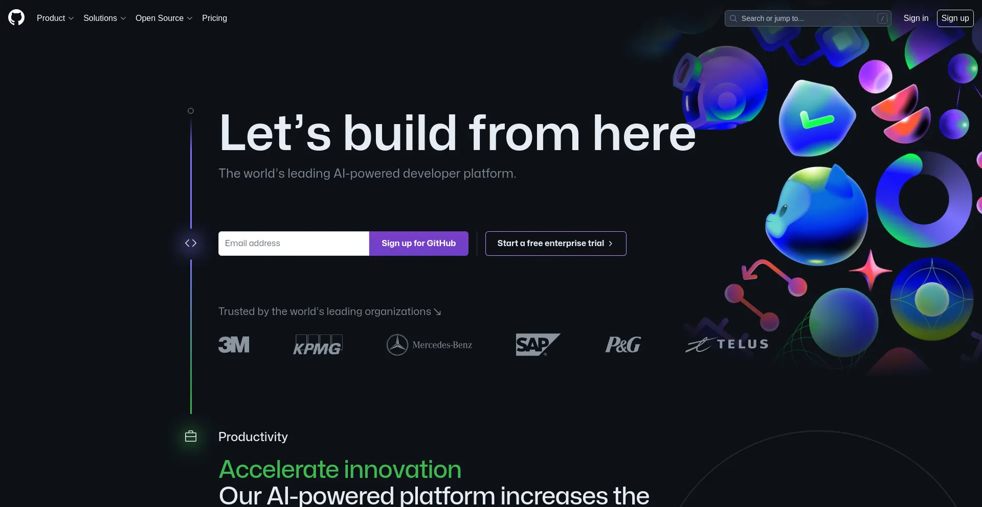 Screenshot of github.com homepage