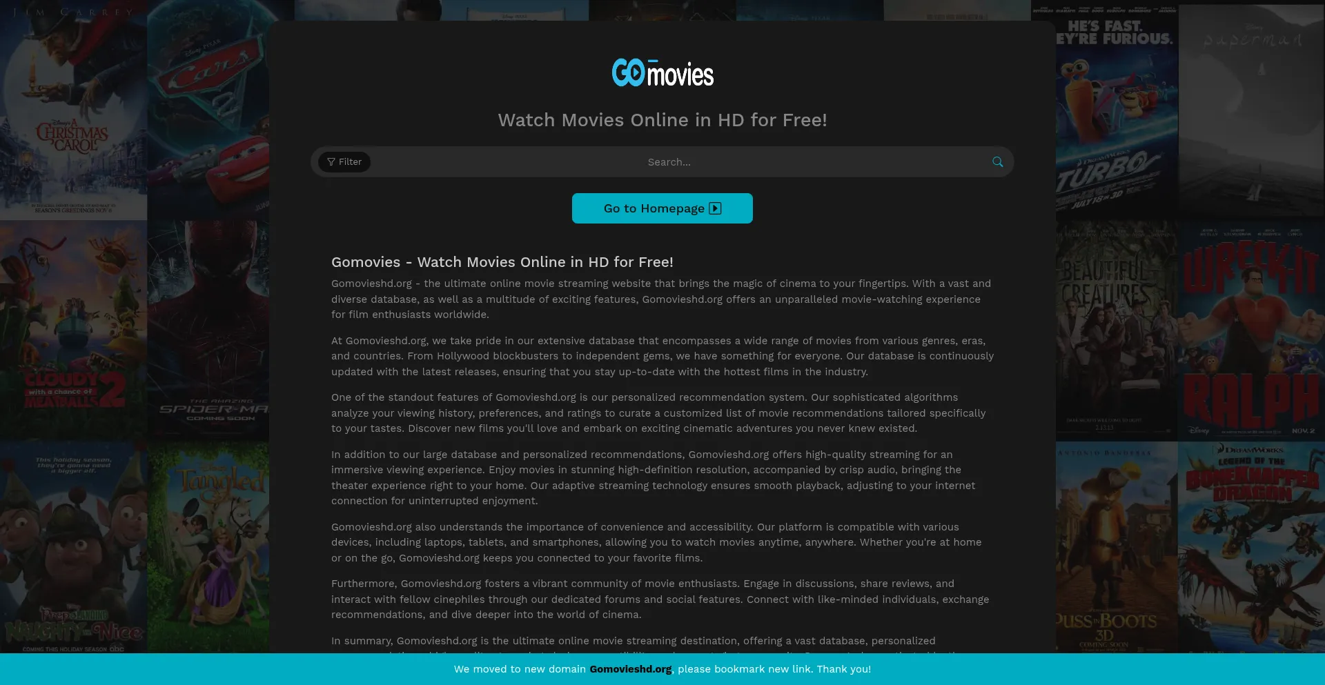 Screenshot of gomovieshd.org homepage