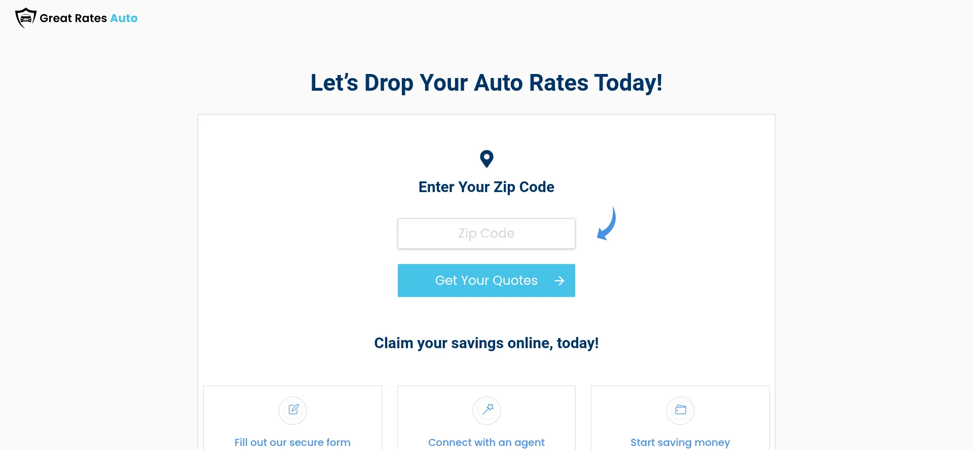 Screenshot of greatratesauto.com homepage