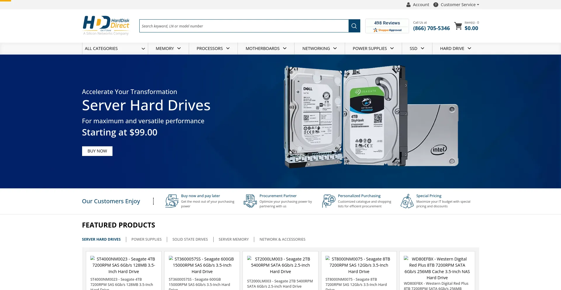Screenshot of harddiskdirect.com homepage