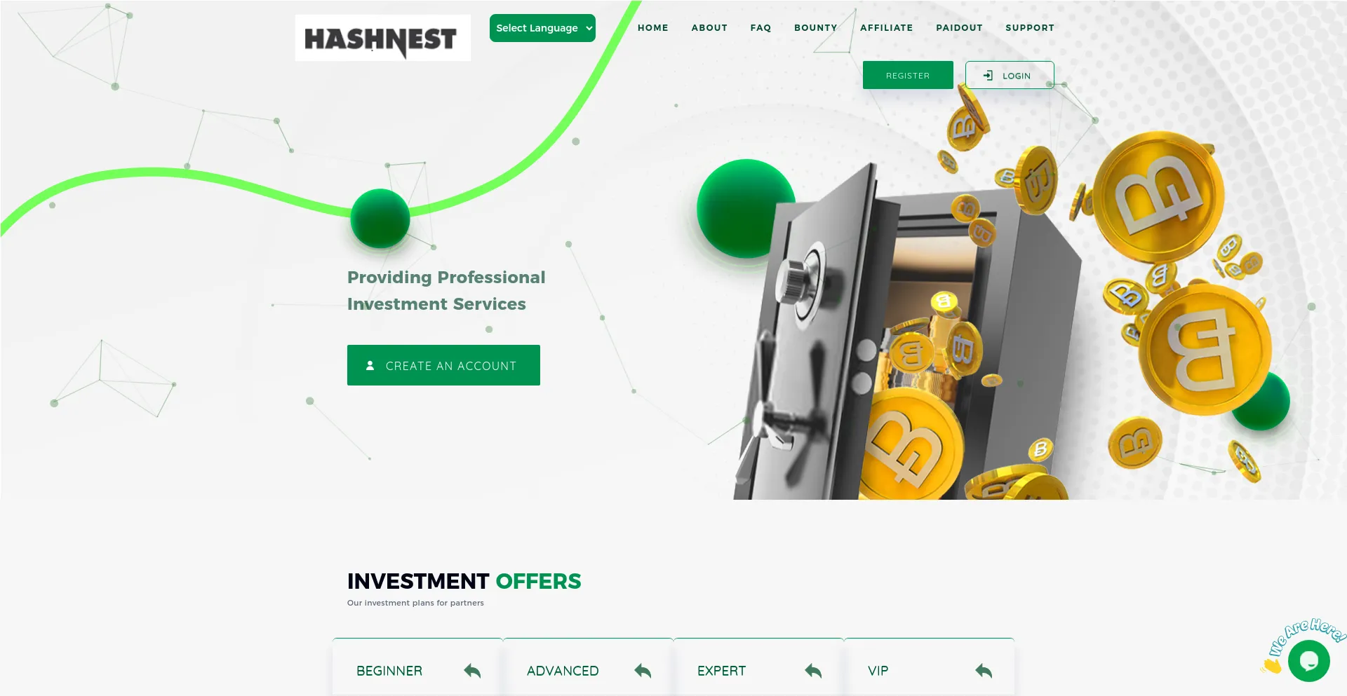 Screenshot of hashnest.org homepage