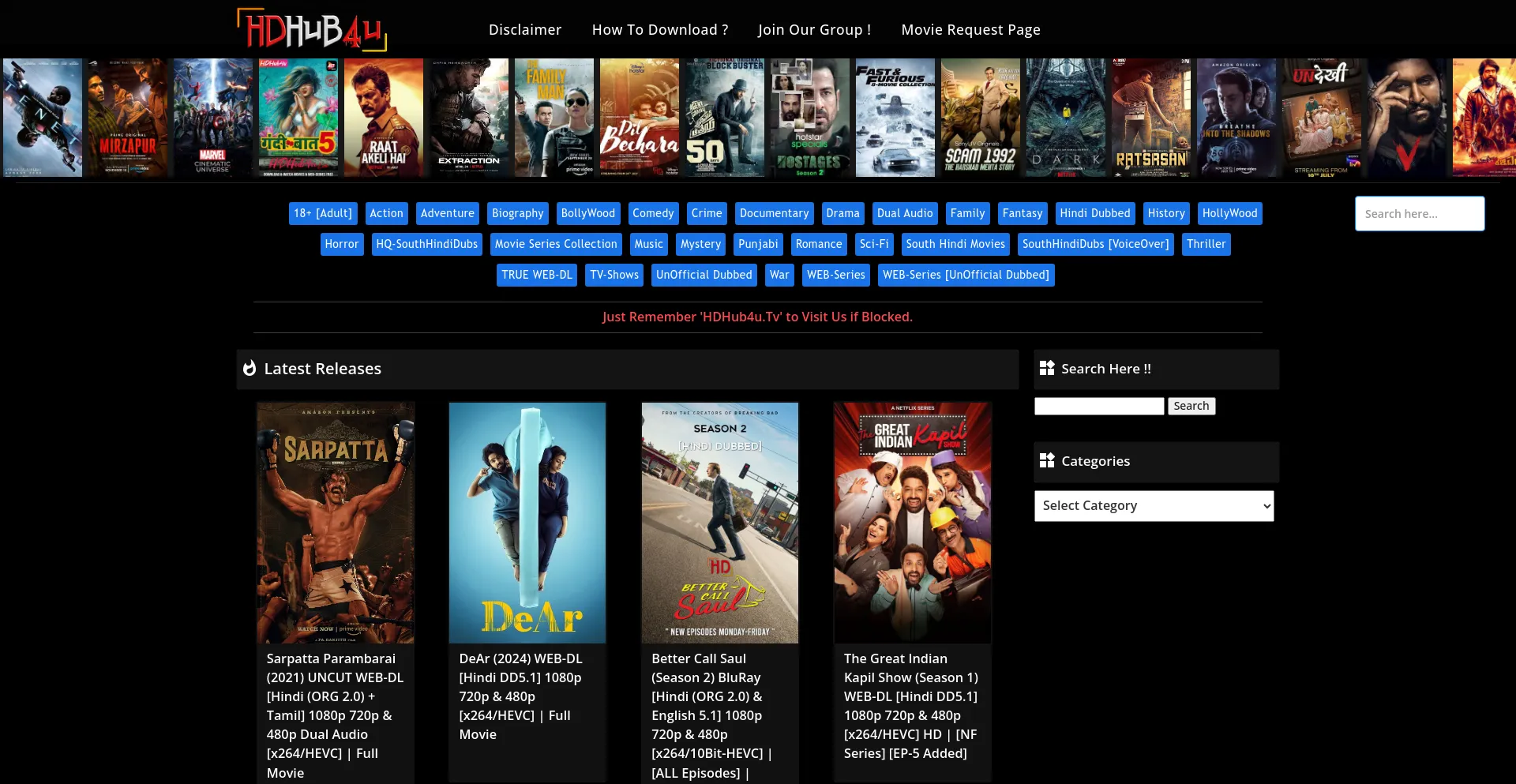 Screenshot of hdhub4u.re homepage