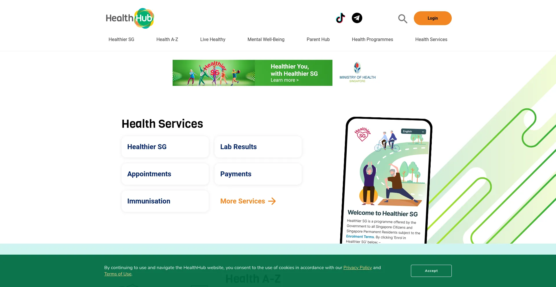 Screenshot of healthhub.sg homepage