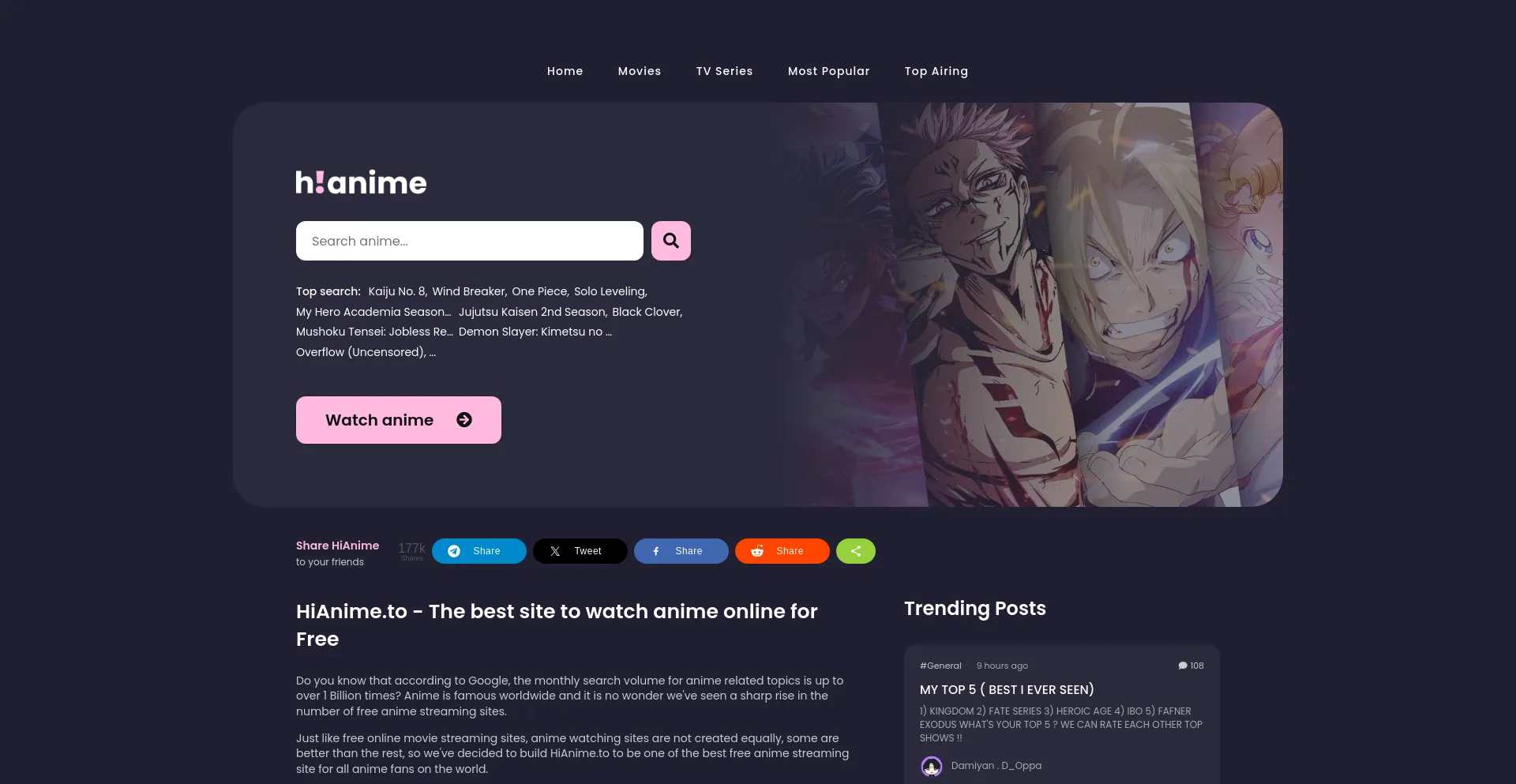 Screenshot of hianime.to homepage