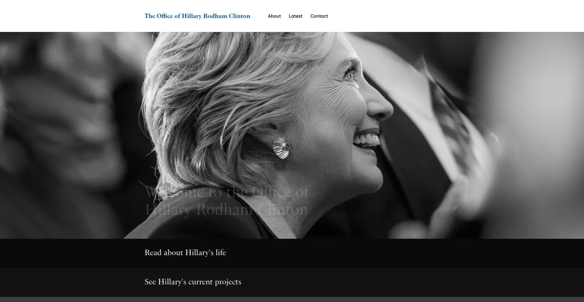 Screenshot of hillaryclinton.com homepage