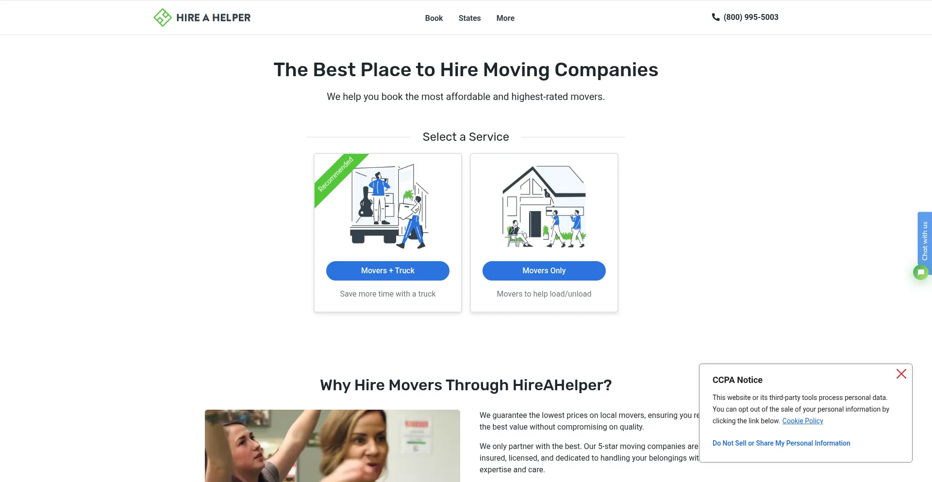 Screenshot of hireahelper.com homepage