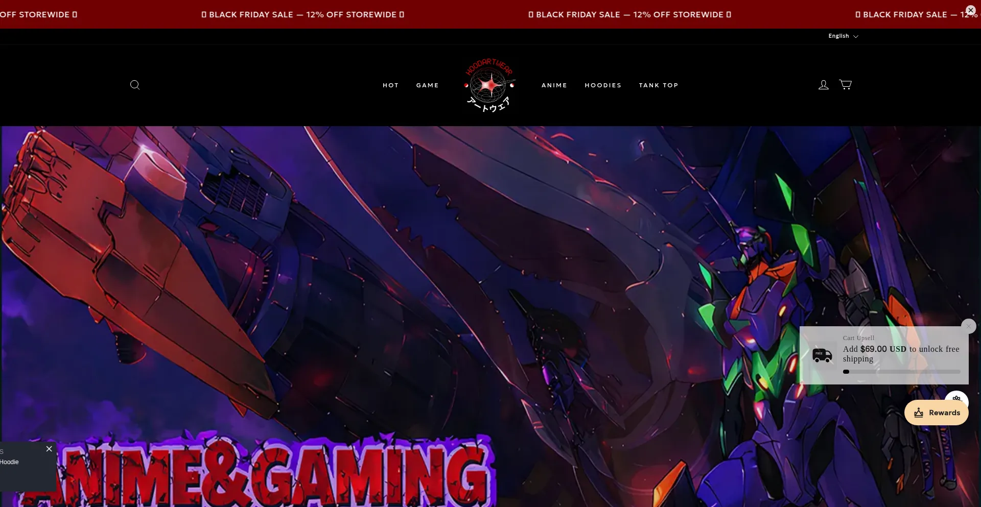 Screenshot of hoodartwear.com homepage