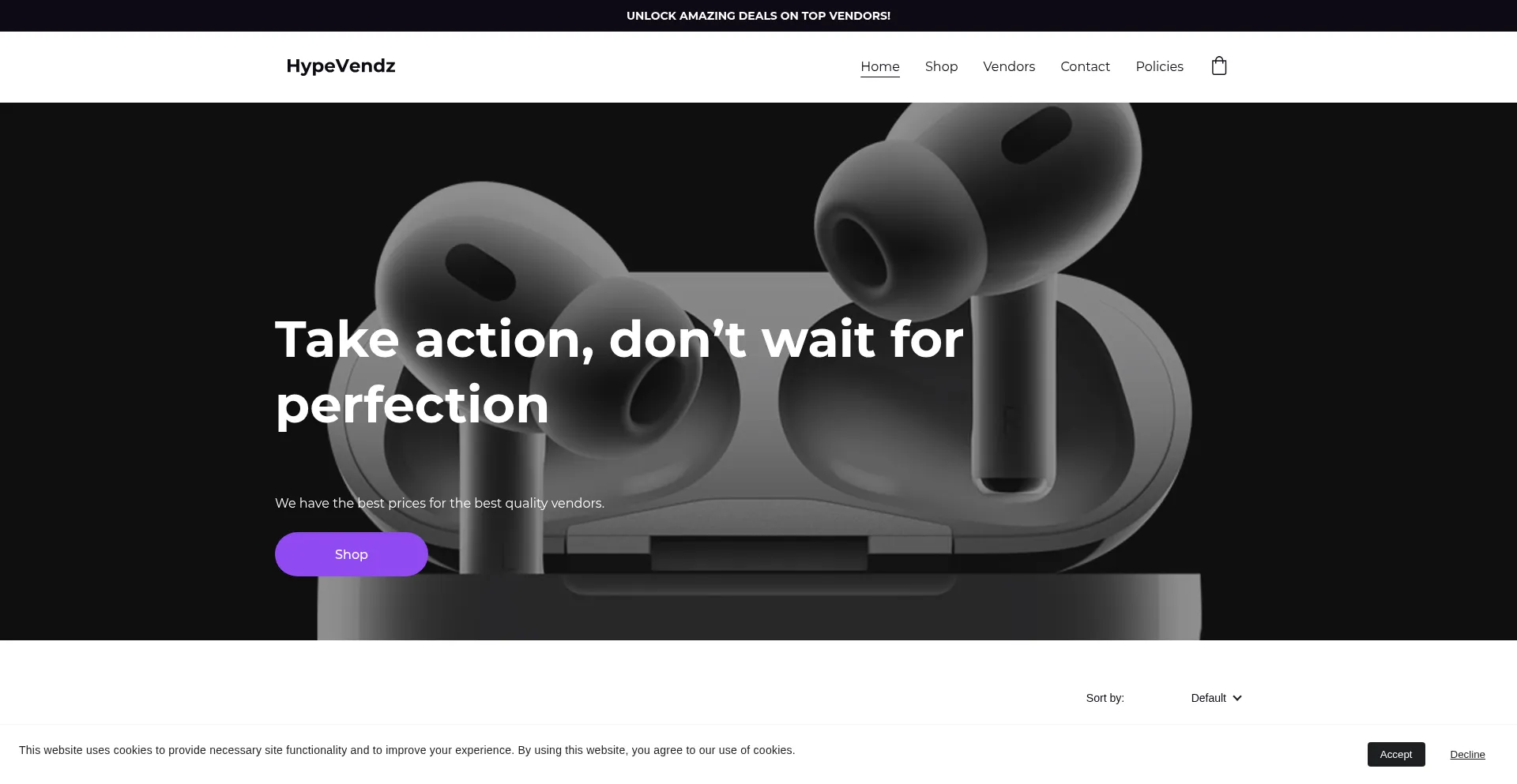 Screenshot of hypevendz.com homepage