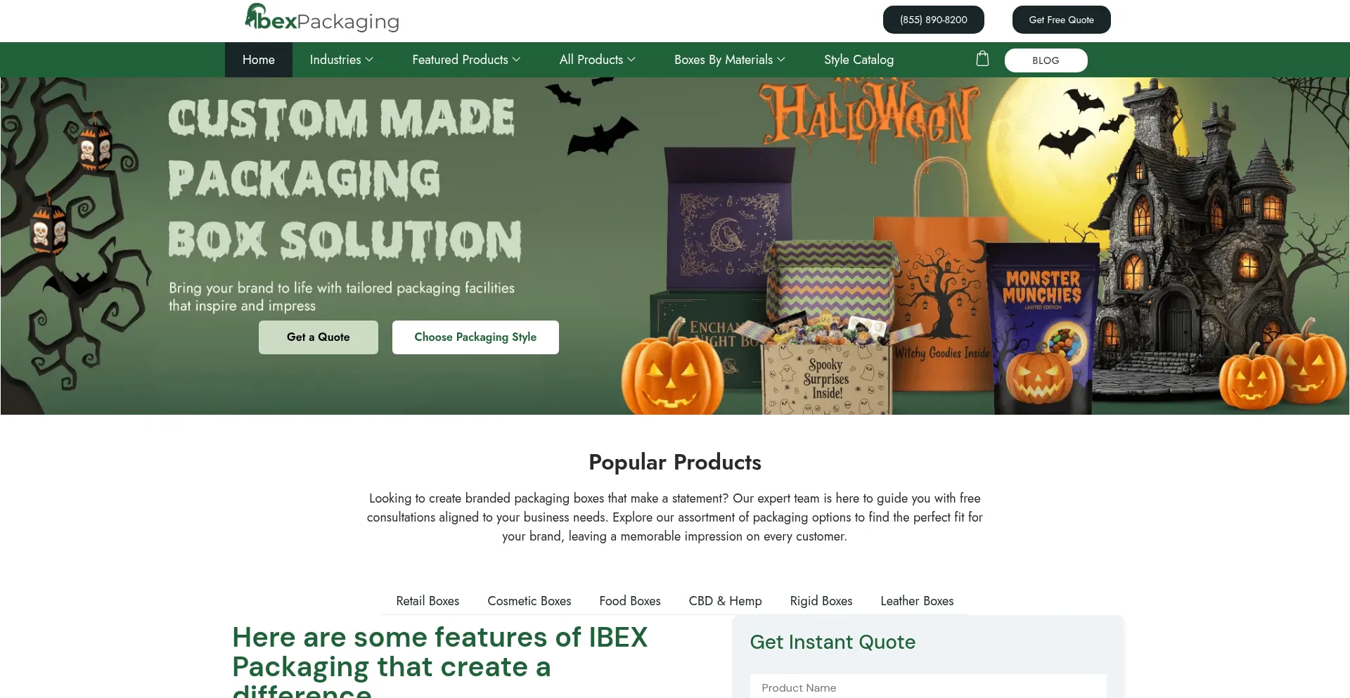 Screenshot of ibexpackaging.com homepage