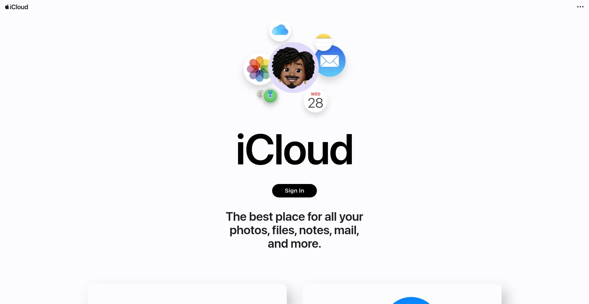 Screenshot of icloud.com homepage