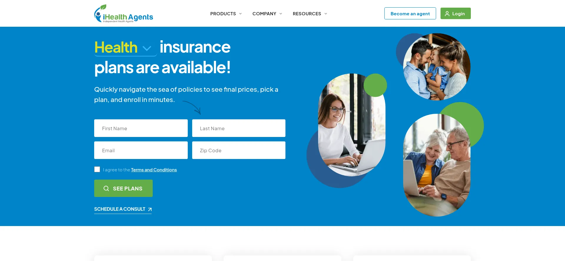 Screenshot of ihealthagents.com homepage