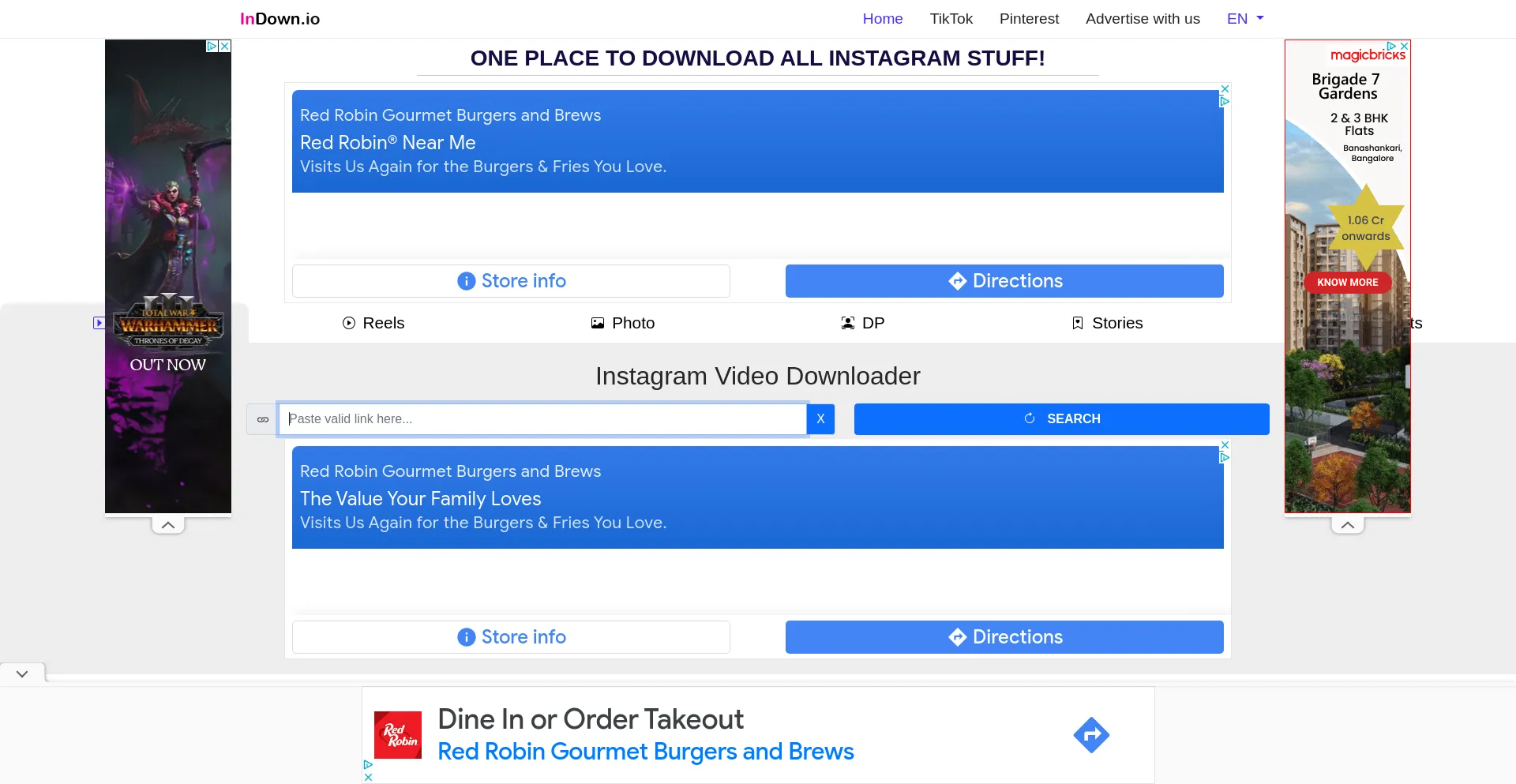 Screenshot of indown.io homepage