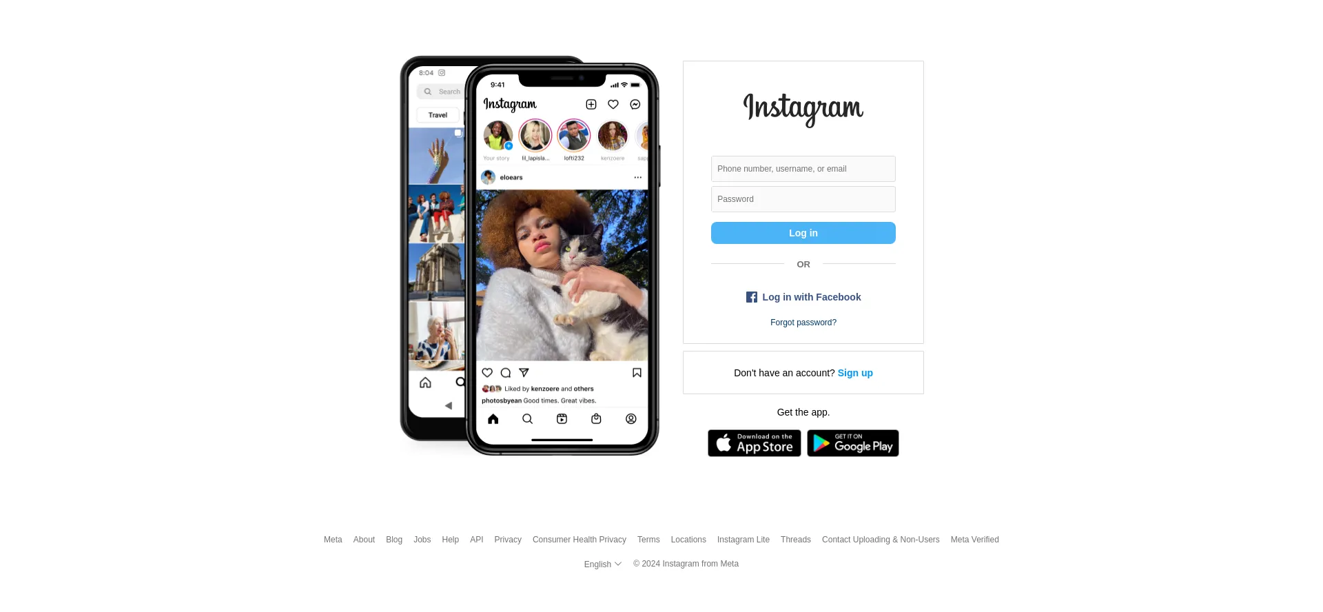 Screenshot of instagram.com homepage
