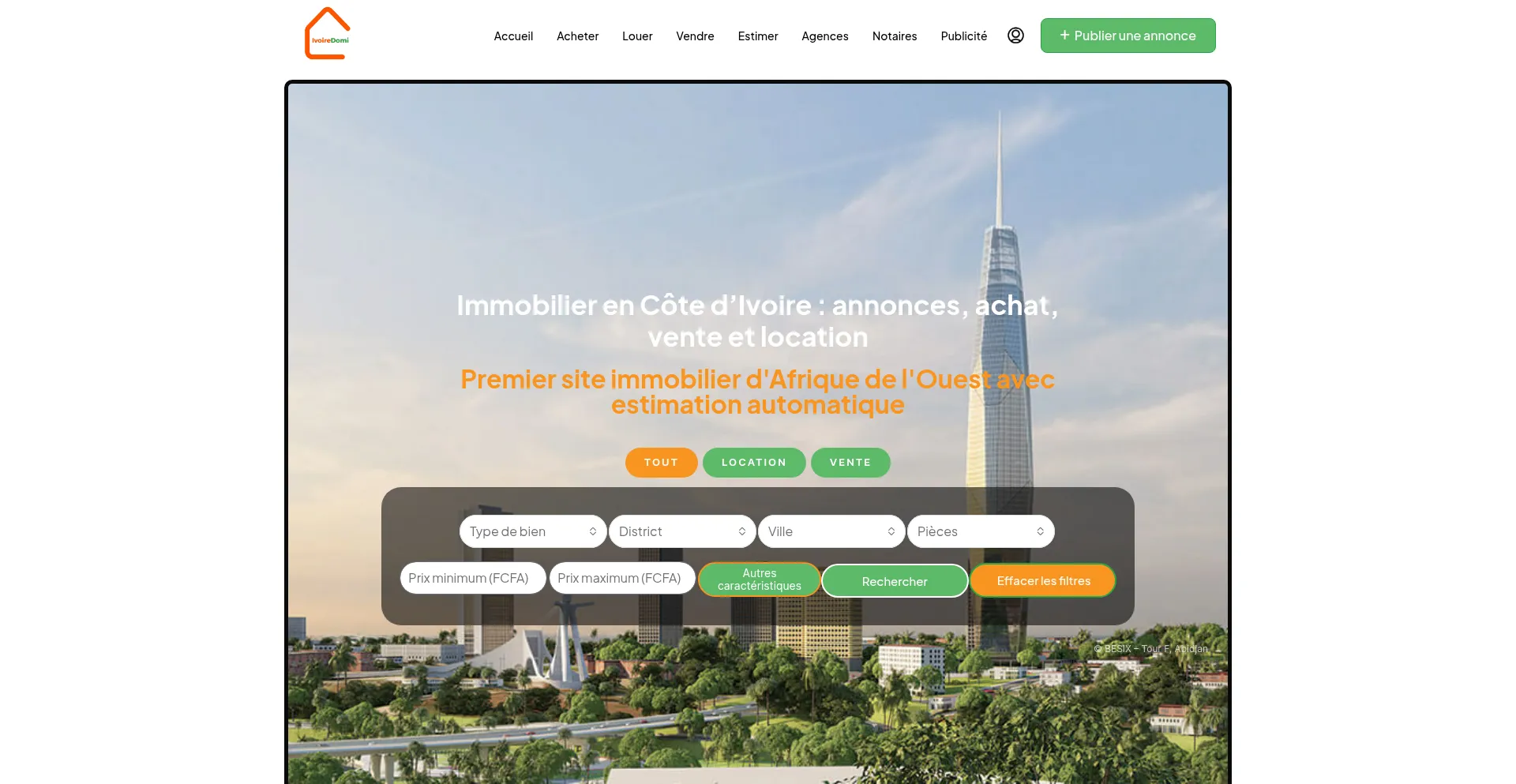 Screenshot of ivoiredomi.ci homepage