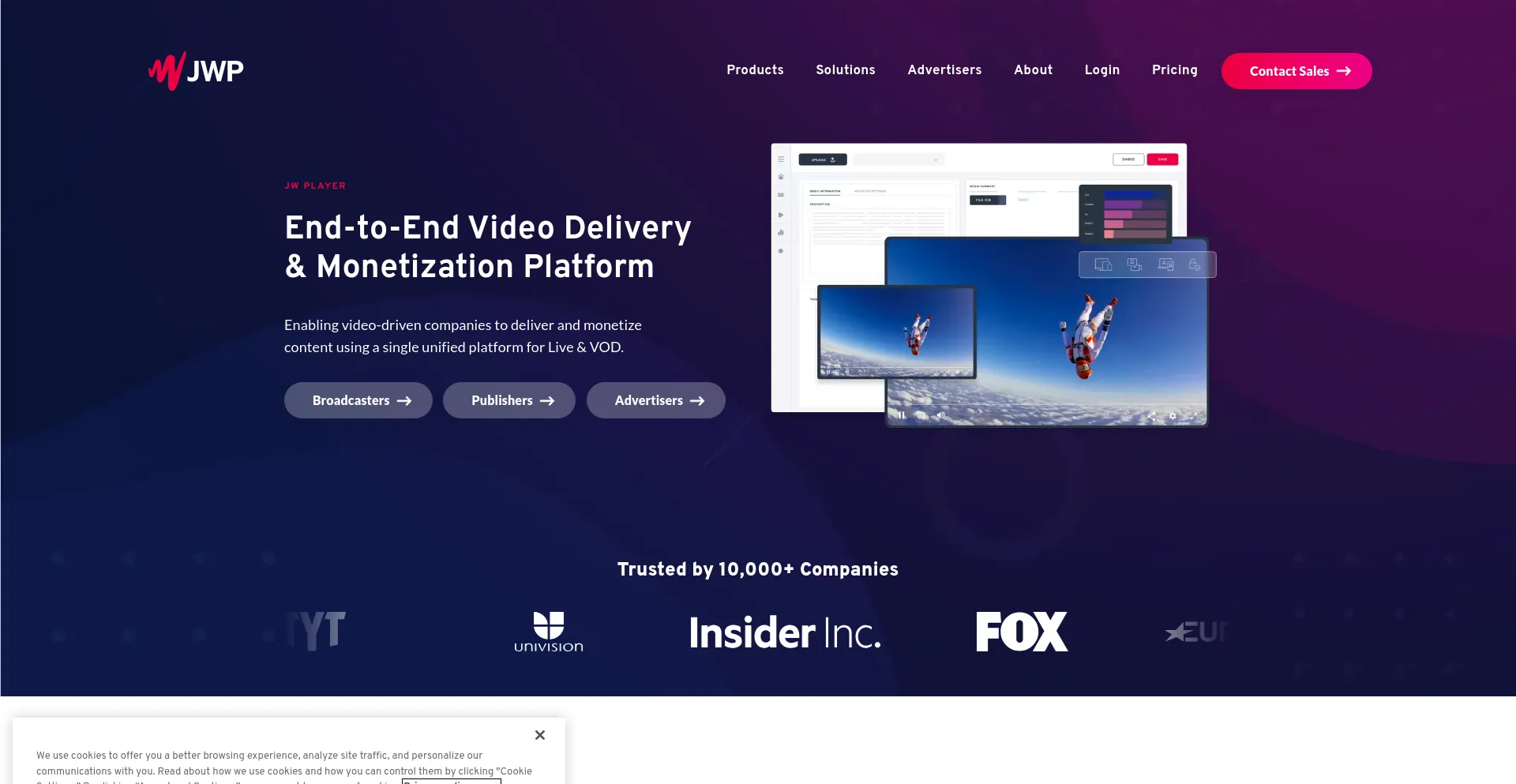 Screenshot of jwplatform.com homepage