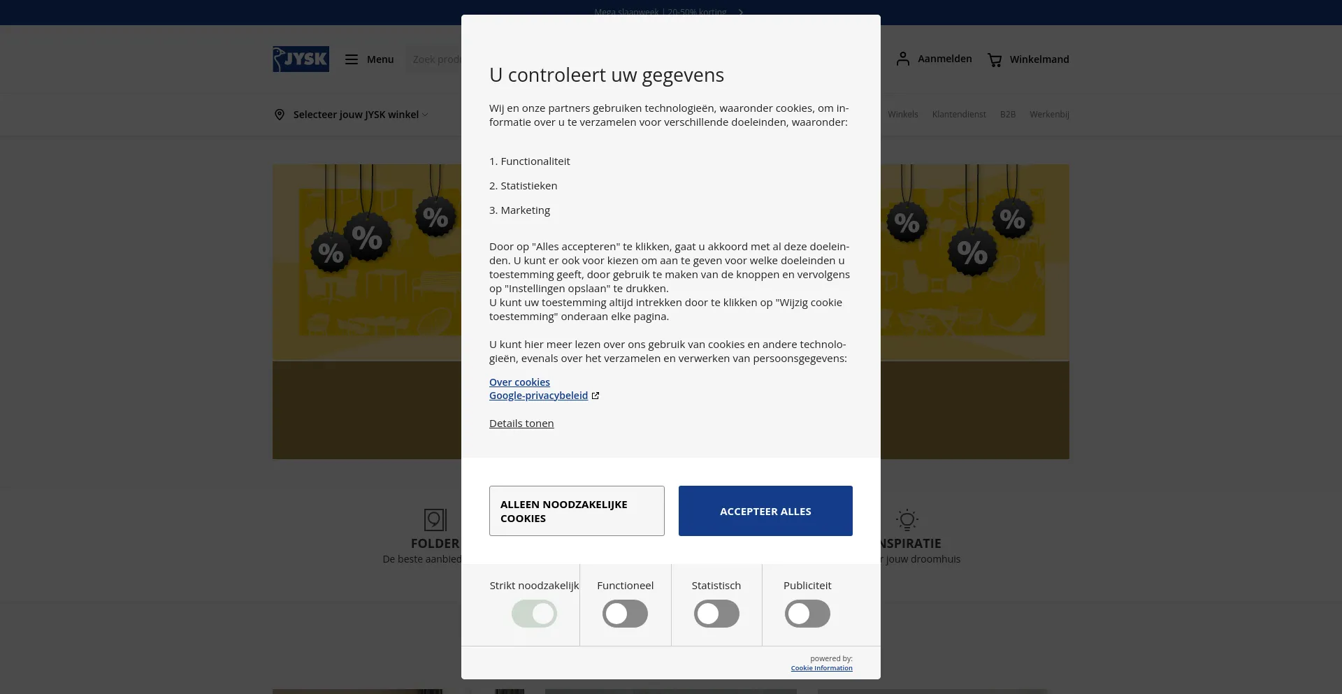 Screenshot of jysk.be homepage