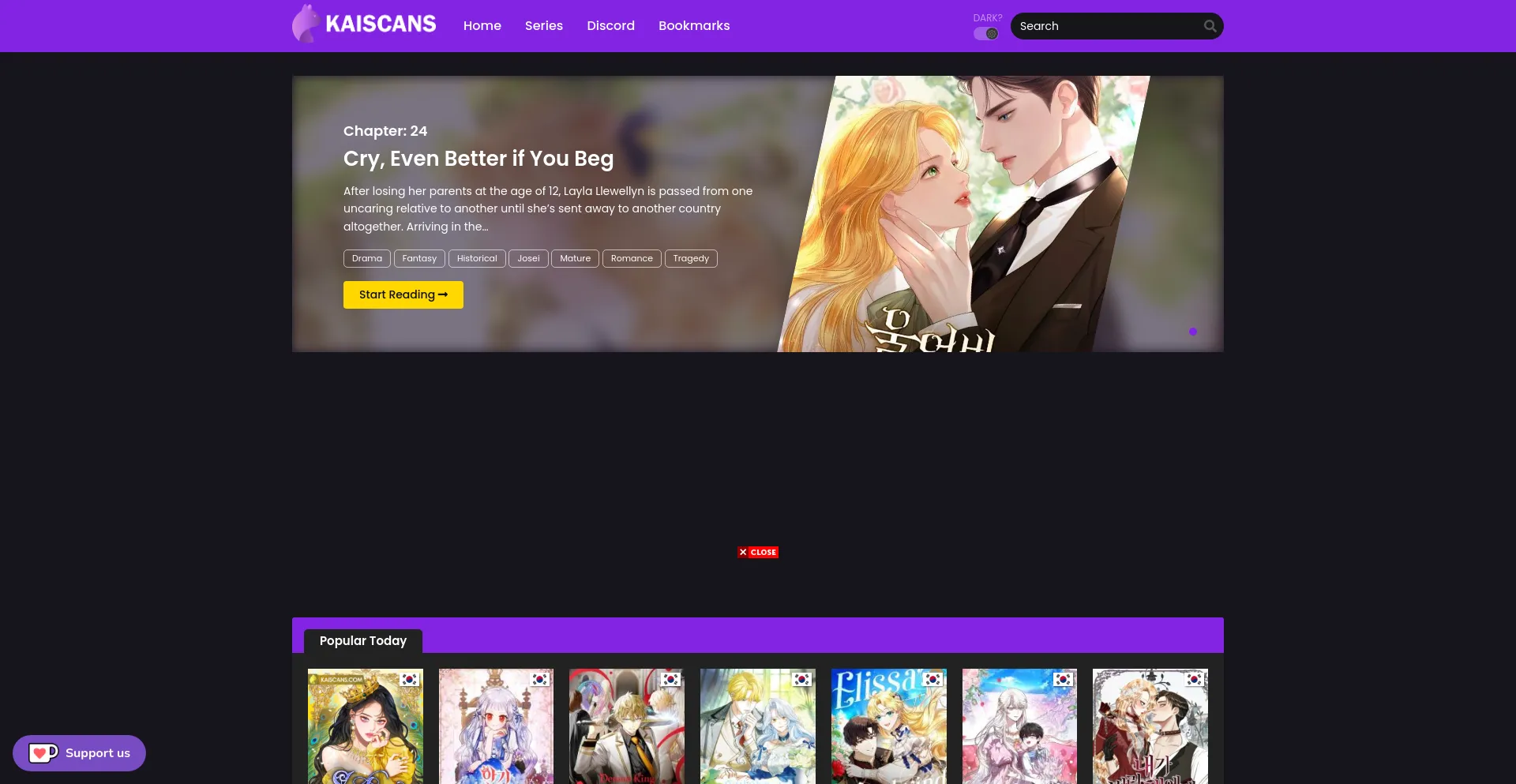 Screenshot of kaiscans.org homepage