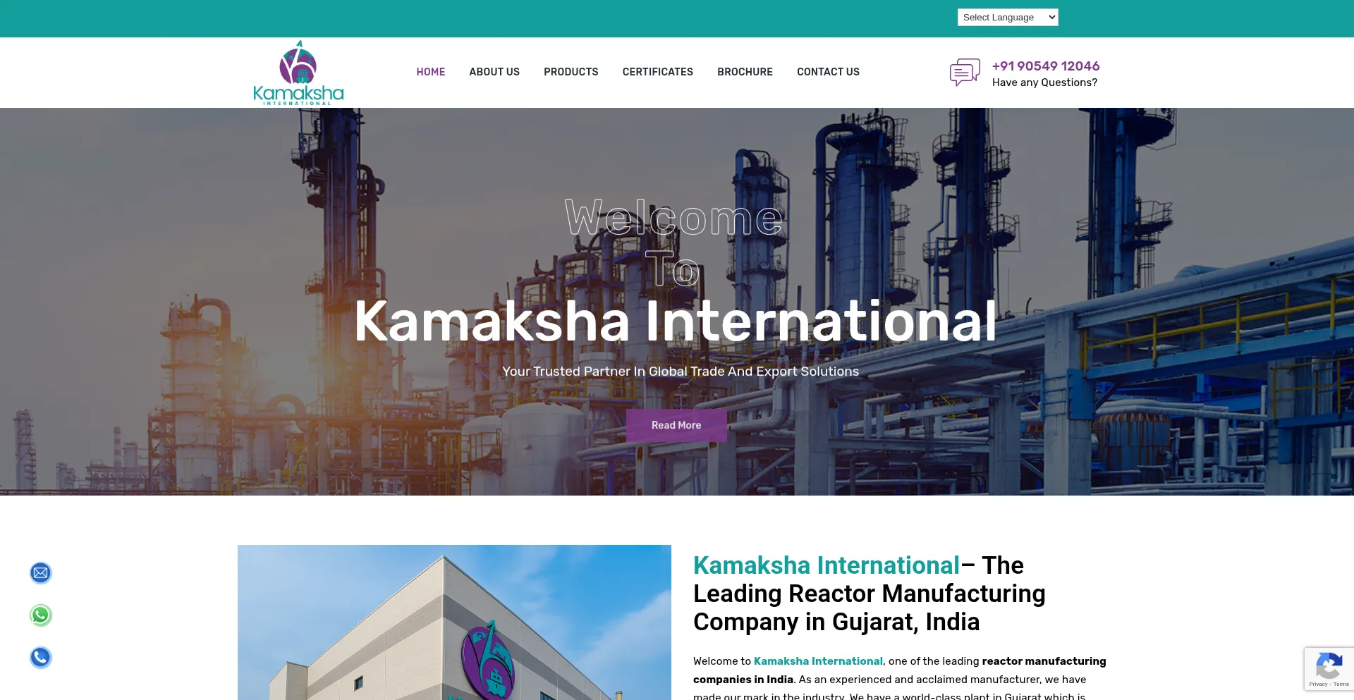Screenshot of kamakshainternational.com homepage