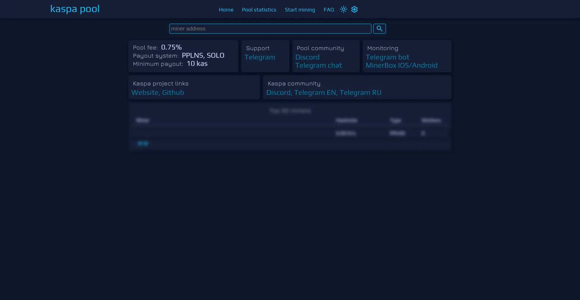 Screenshot of kaspa-pool.org homepage