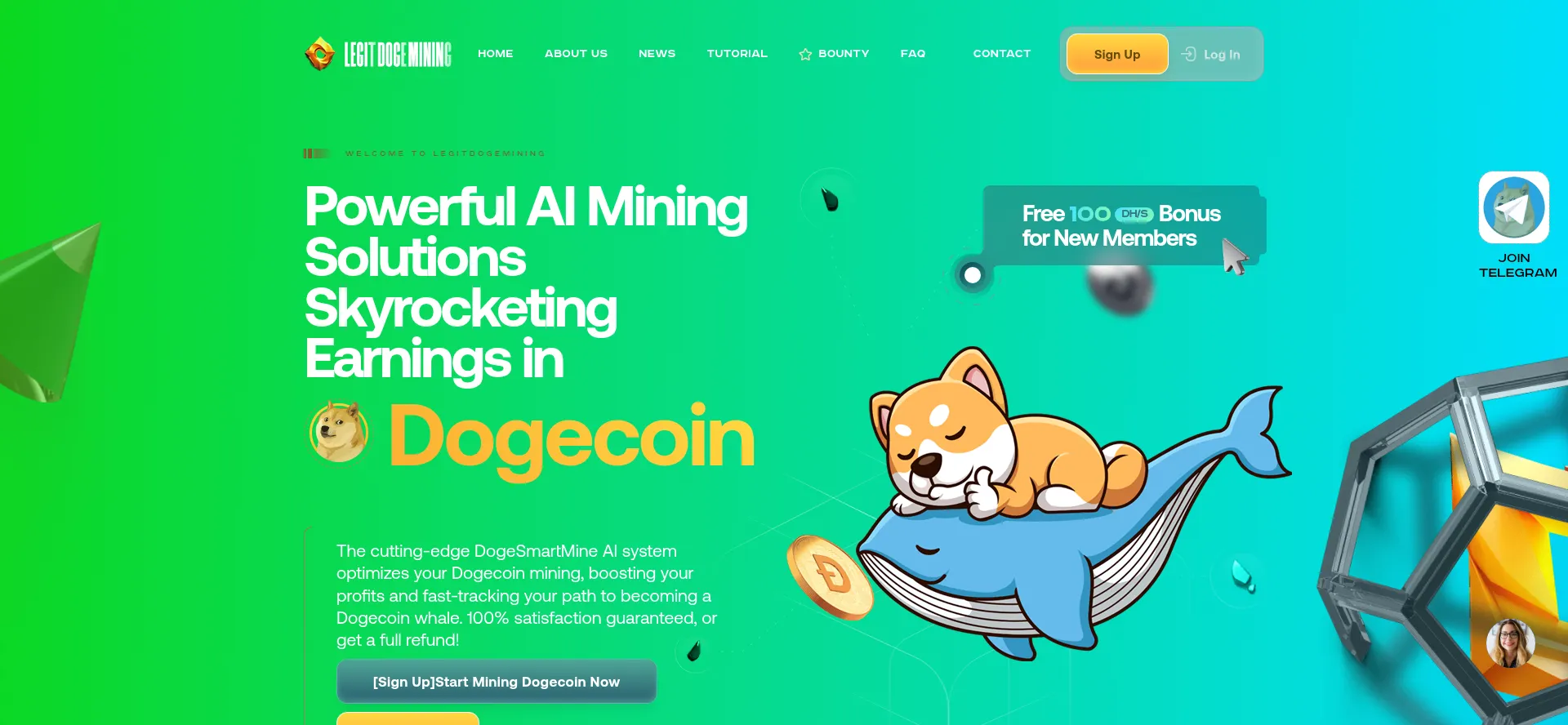 Screenshot of legitdogemining.com homepage