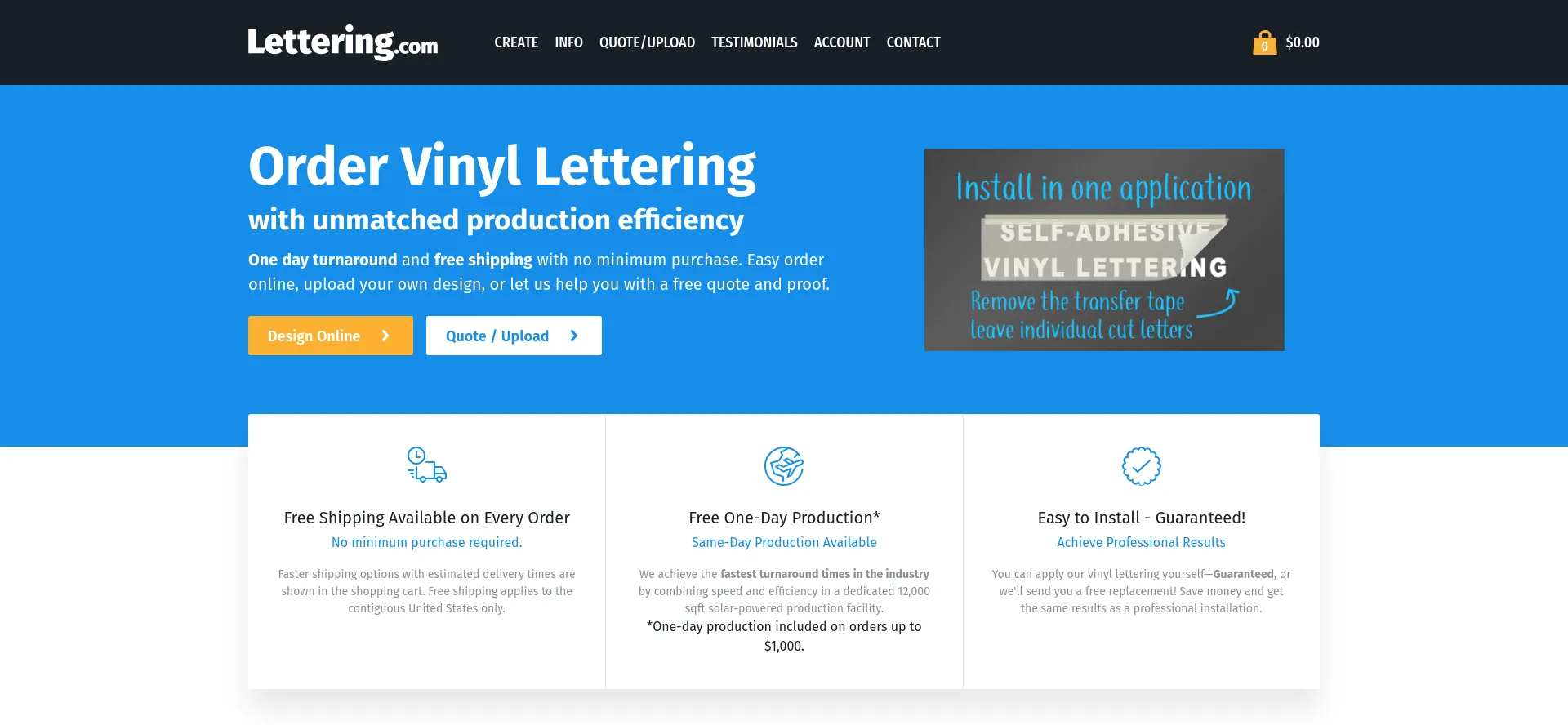Screenshot of lettering.com homepage