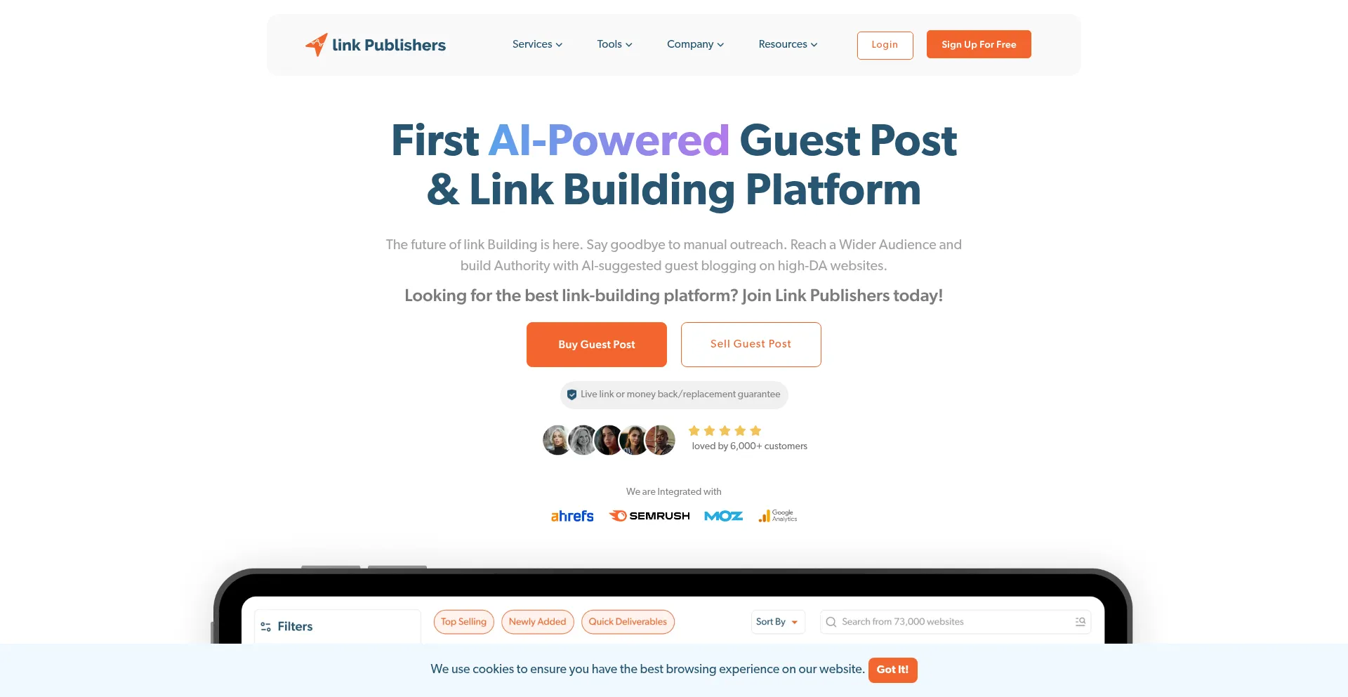 Screenshot of linkpublishers.com homepage