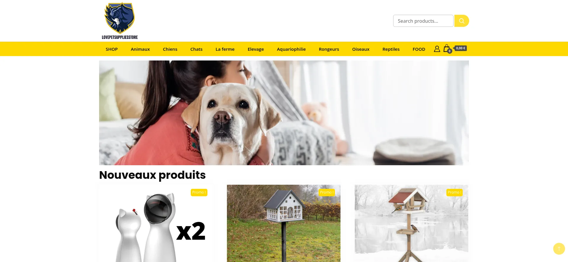Screenshot of lovepetsuppliesstore.com homepage