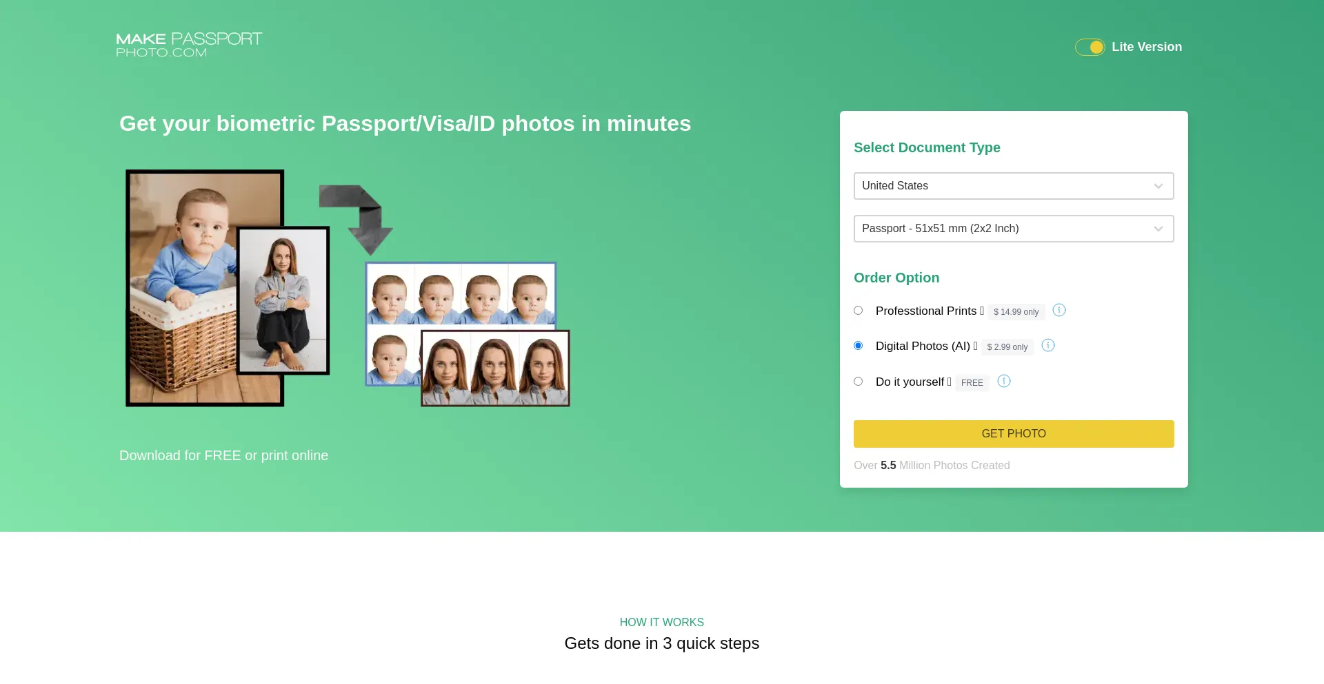 Screenshot of makepassportphoto.com homepage