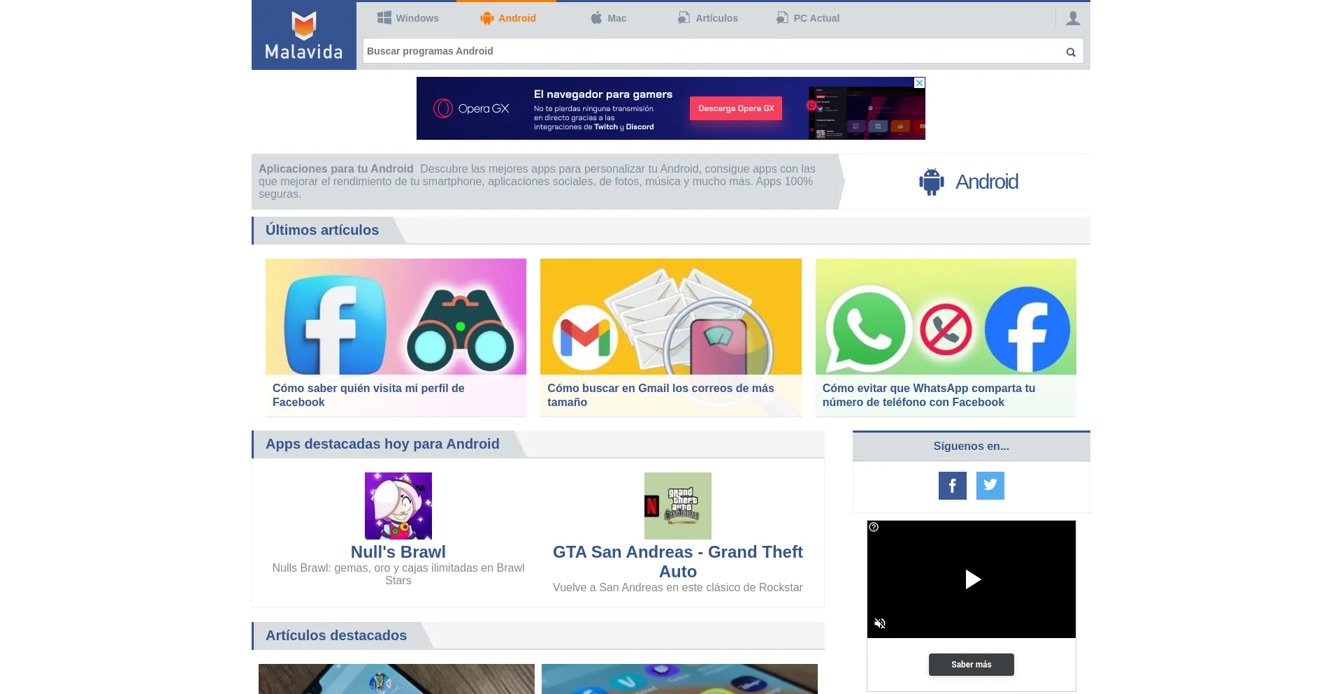 Screenshot of malavida.com homepage