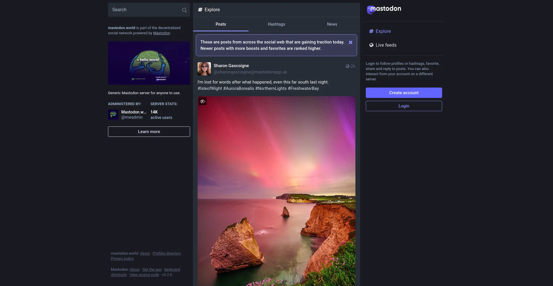 Screenshot of mastodon.world homepage