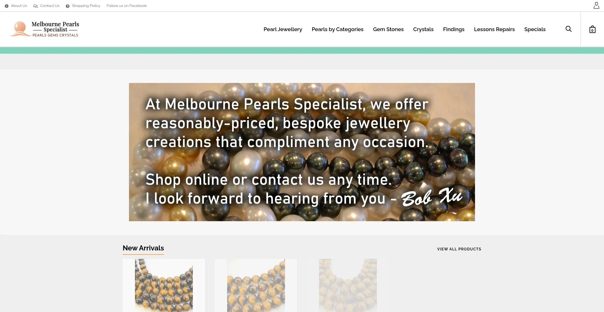Screenshot of melbournepearls.com.au homepage