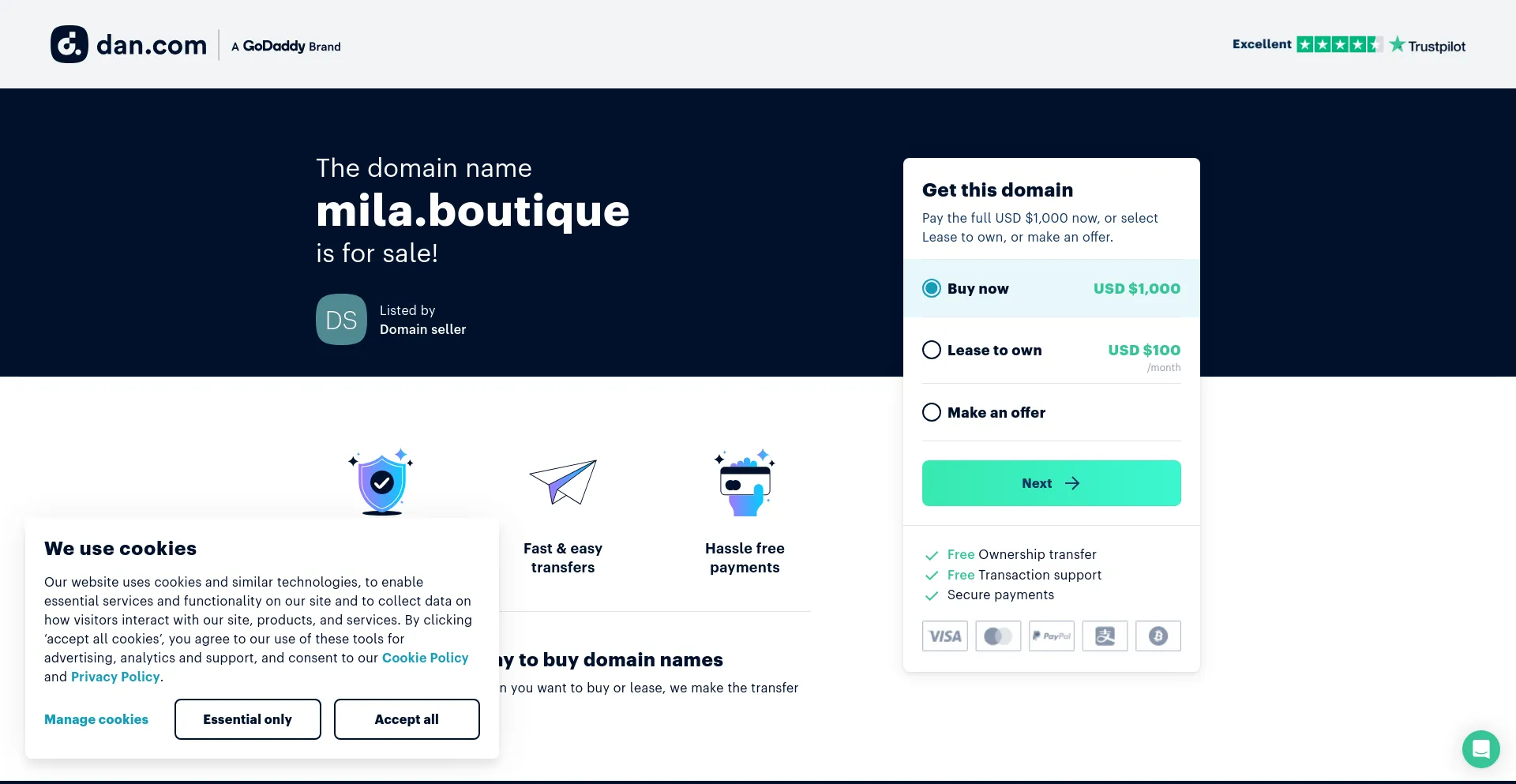 Screenshot of mila.boutique homepage