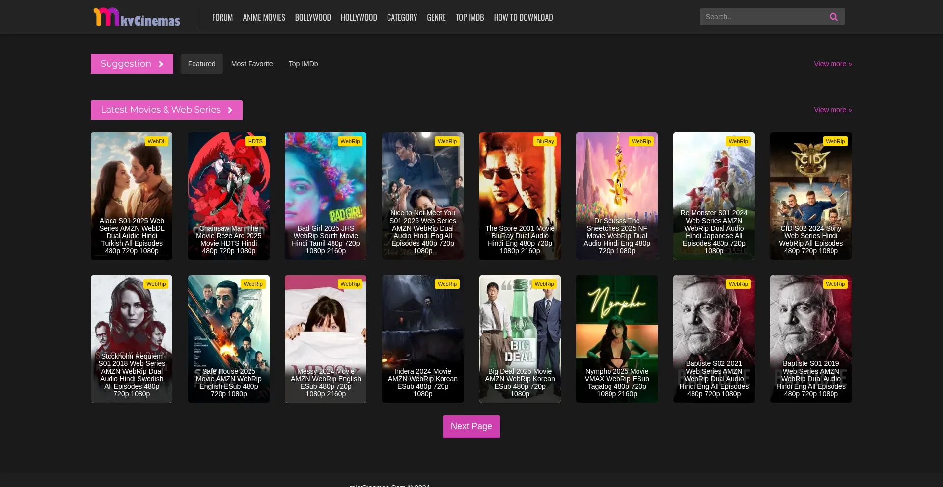 Screenshot of mkvcinemas.how homepage
